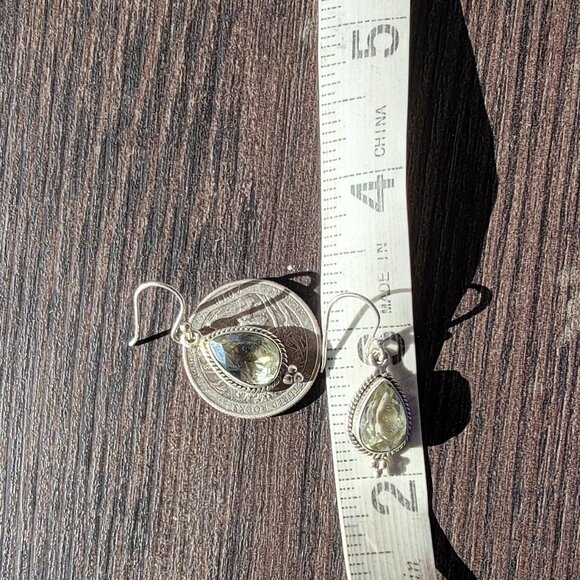 Prasiolite teardrop 925 sterling silver dangle earrings - Picture 8 of 16